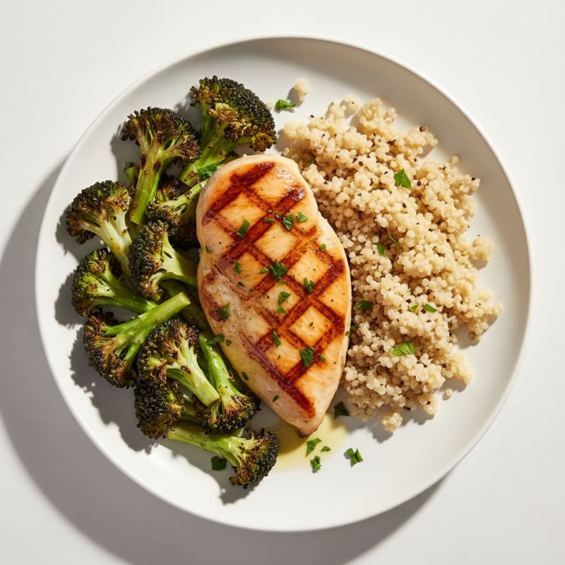 Grilled Chicken Breast with Quinoa and Roasted Broccoli