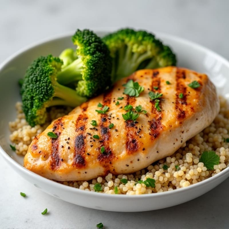Grilled Chicken Breast with Quinoa and Roasted Broccoli