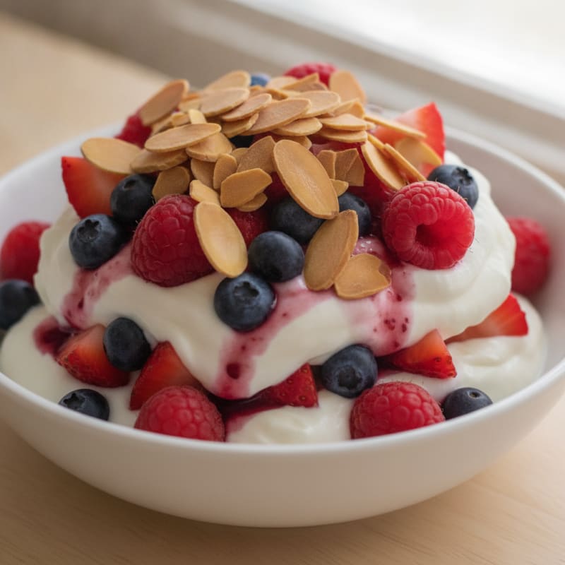 Greek Yogurt Protein Parfait with Mixed Berries and Almonds