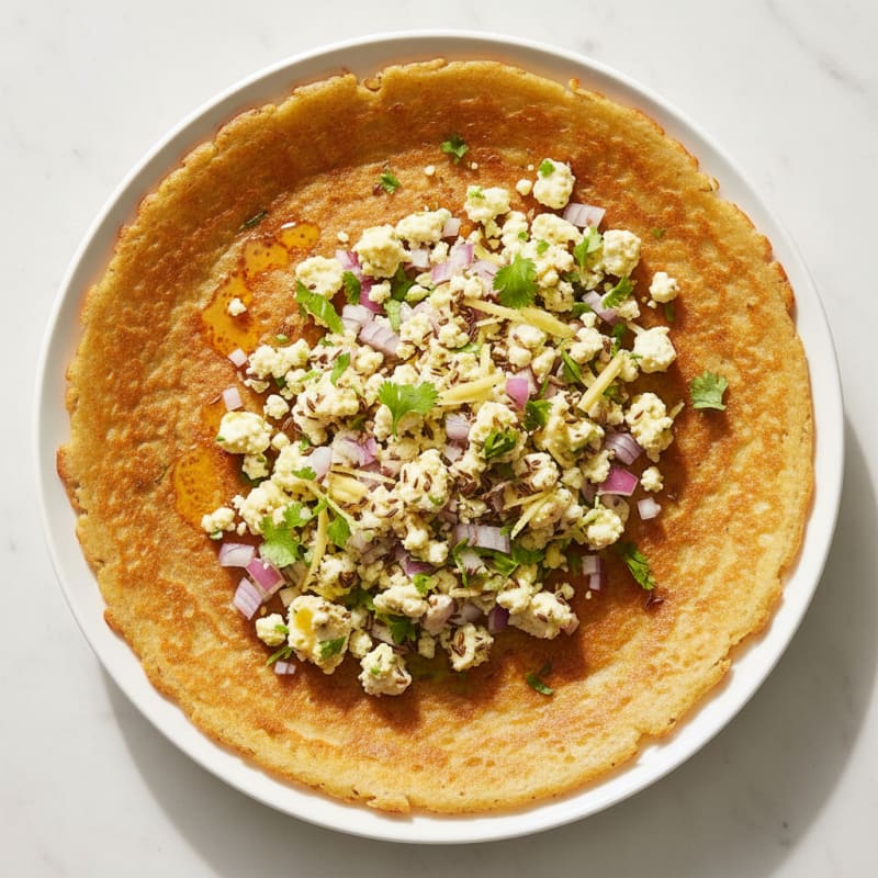 Crispy Lentil Dosa with Spiced Paneer Filling