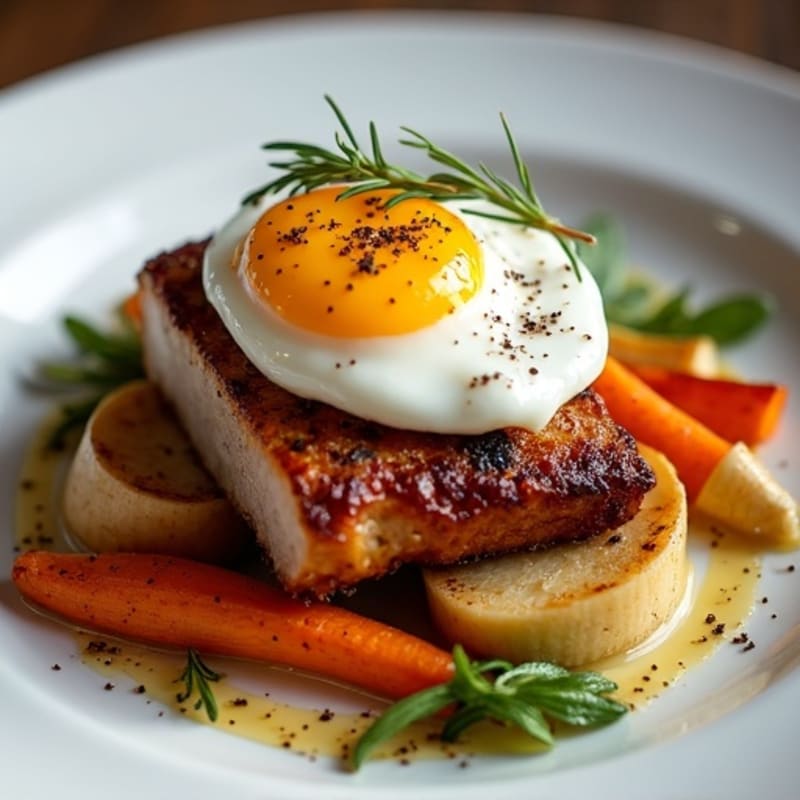 Crispy Slow-Braised Pork Belly with Roasted Root Vegetables