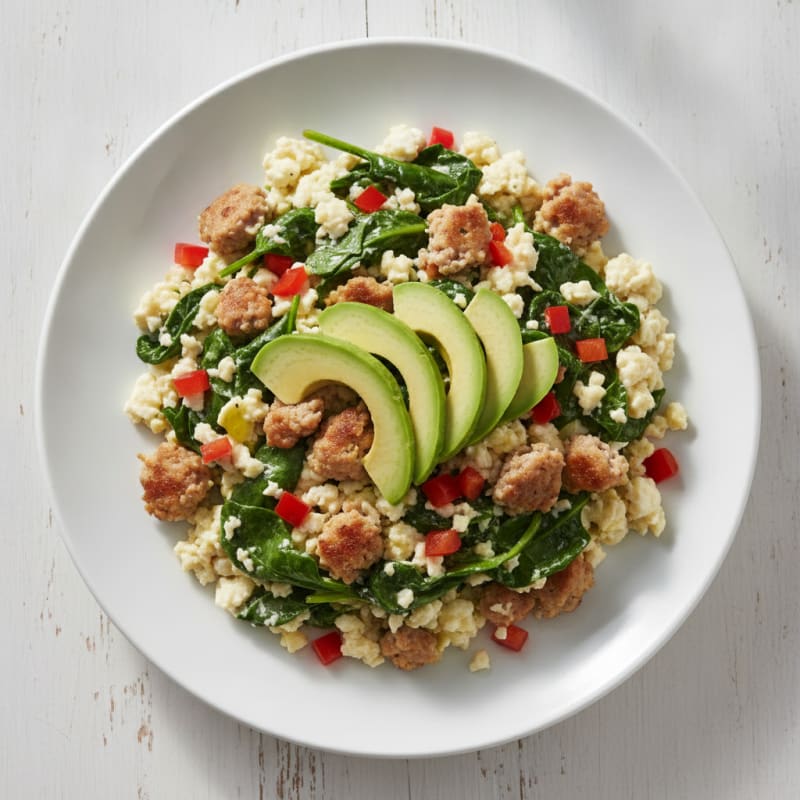 Egg White Scramble with Turkey Sausage and Spinach