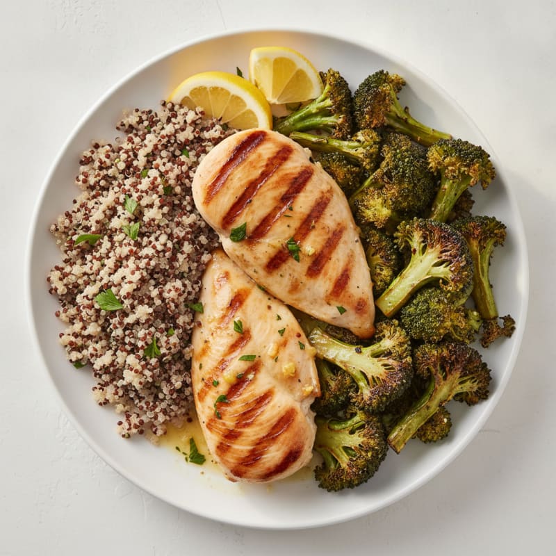 Grilled Chicken Breast with Quinoa and Roasted Broccoli