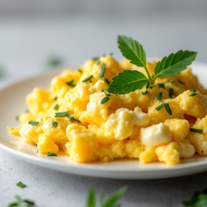 Creamy Scrambled Eggs with Cottage Cheese and Fresh Herbs