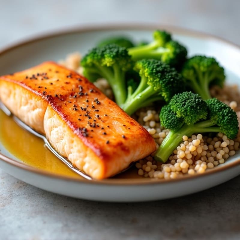 Seared Salmon with Steamed Broccoli and Brown Rice