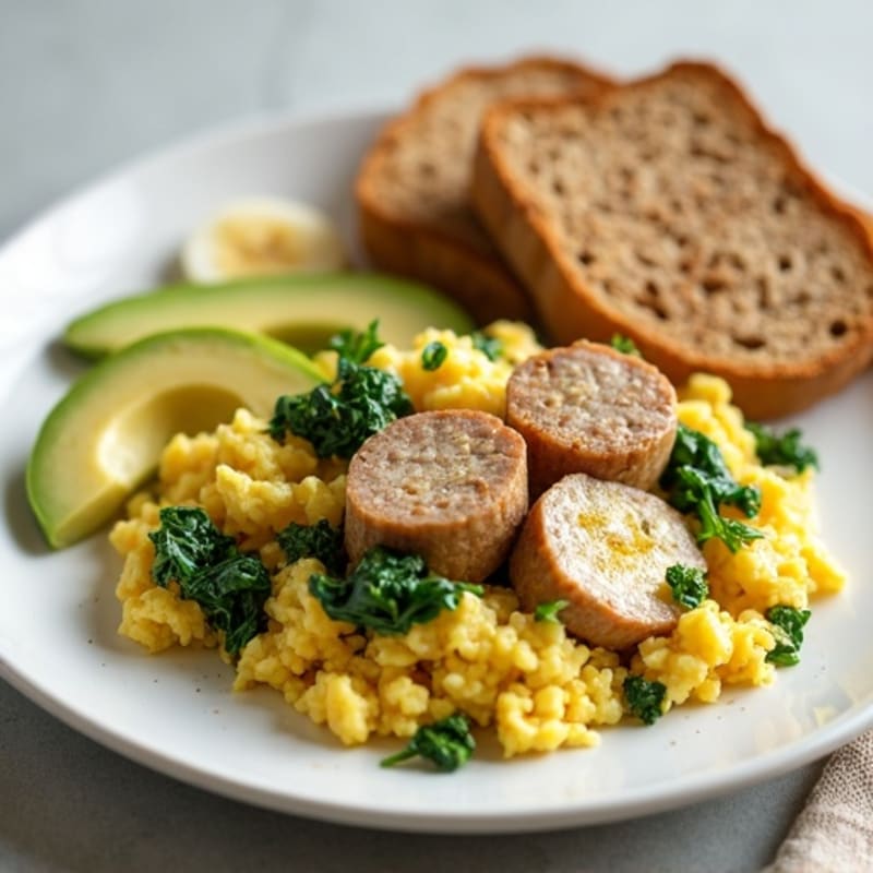 Egg White Scramble with Turkey Sausage and Spinach