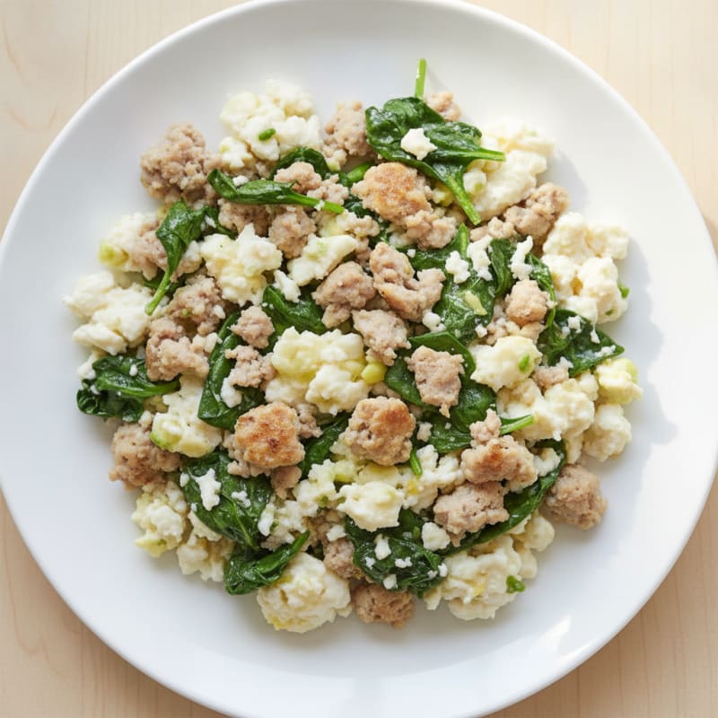 Egg White and Turkey Sausage Scramble with Spinach