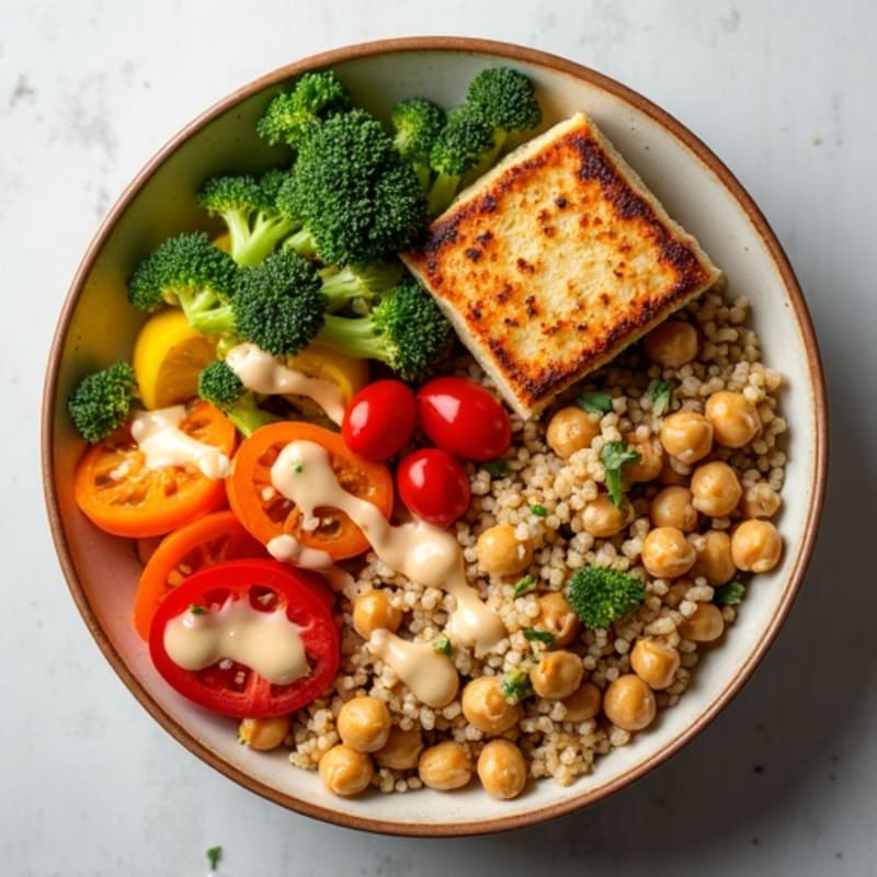 Crispy Chickpea and Roasted Vegetable Buddha Bowl with Creamy Tahini