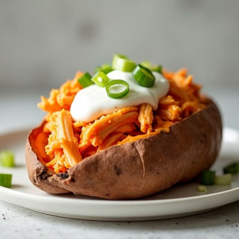 Creamy Buffalo Chicken Stuffed Sweet Potatoes