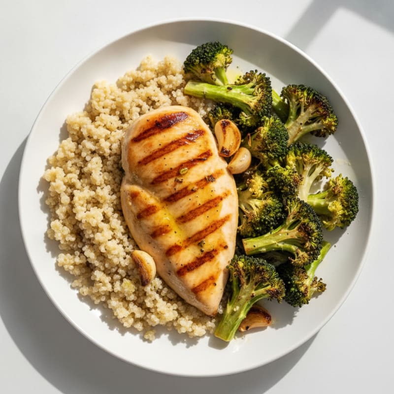 Grilled Chicken Breast with Quinoa and Roasted Broccoli