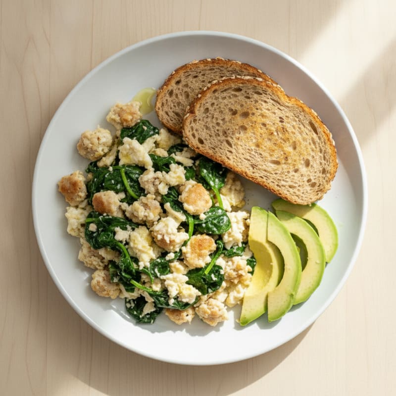Egg White Scramble with Spinach and Turkey Sausage