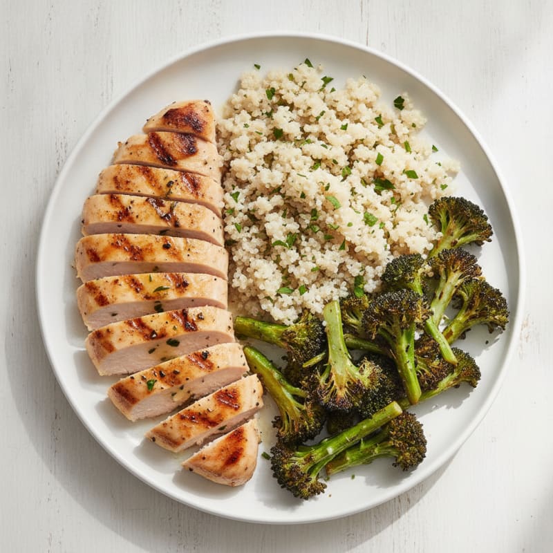 Grilled Chicken Breast with Quinoa and Roasted Broccoli