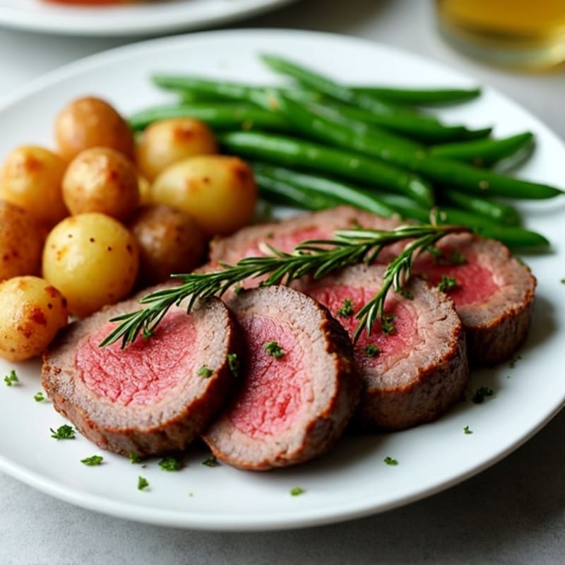 Garlic Herb-Roasted Beef with Crispy Potatoes and Green Beans