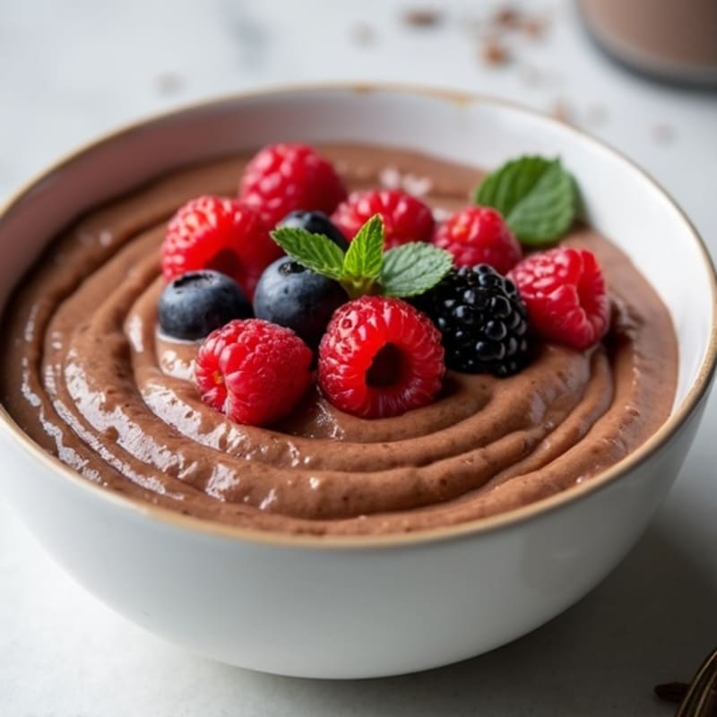 Silky Chocolate Protein Pudding with Mixed Berries