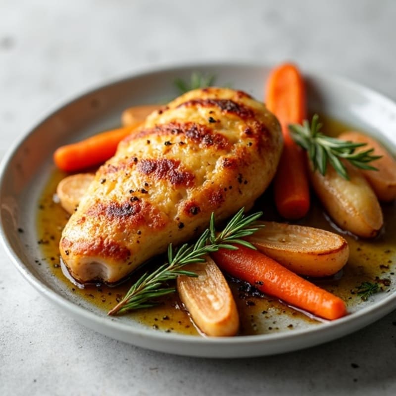 Crispy Skin Roasted Chicken with Rosemary and Roasted Root Vegetables