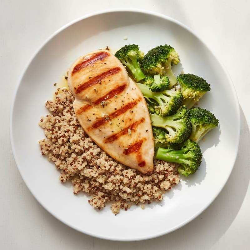 Grilled Chicken Breast with Quinoa and Steamed Broccoli