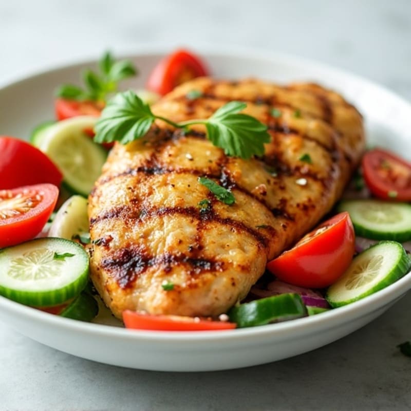 Grilled Chicken Breast with Cucumber Tomato Salad