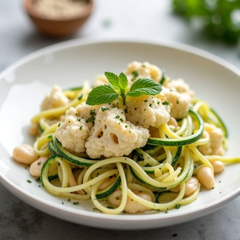 Creamy Cashew Cauliflower Alfredo with Zucchini Noodles
