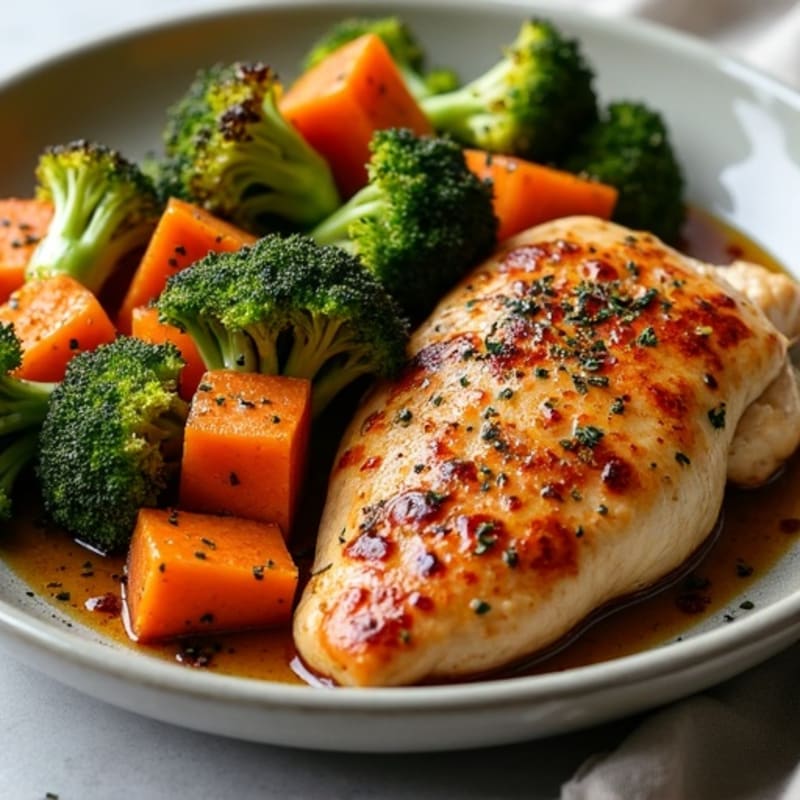 Sheet Pan Roasted Sweet Potato and Chicken with Crispy Broccoli