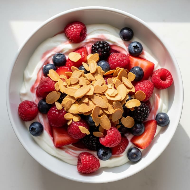 Greek Yogurt Protein Parfait with Mixed Berries and Almonds