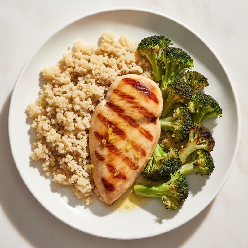Grilled Chicken Breast with Quinoa and Steamed Broccoli