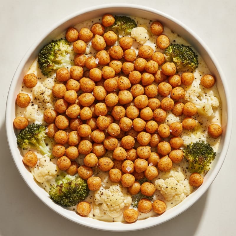 Roasted Vegetable Casserole with Crispy Chickpeas