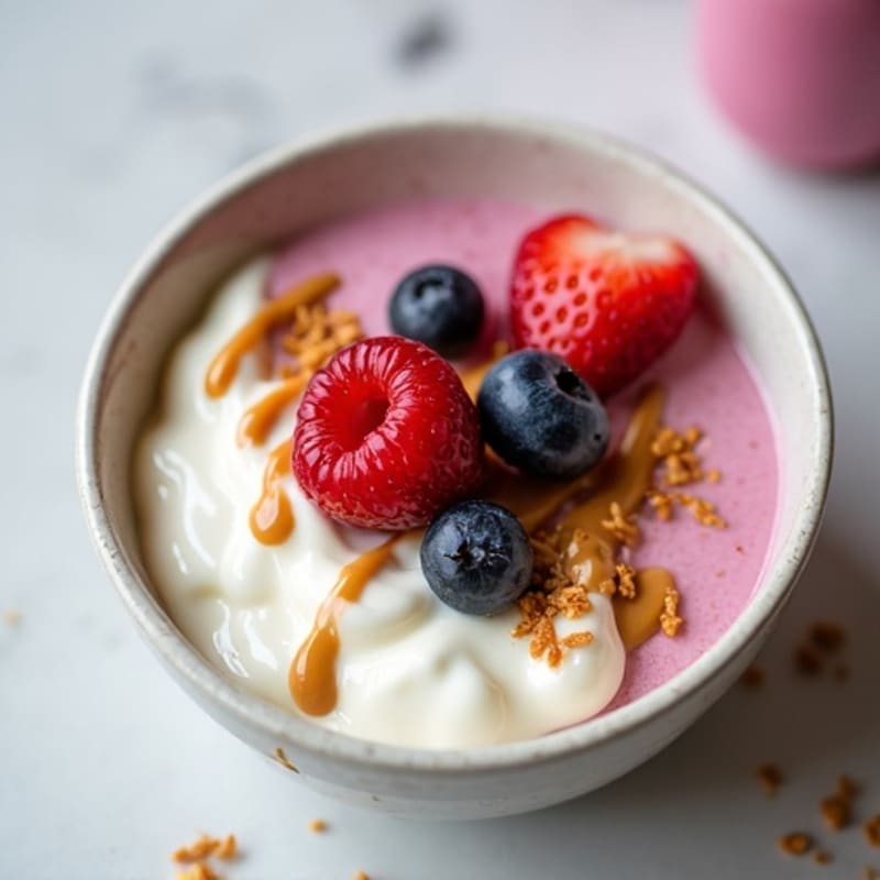 Silky Protein Yogurt Bowl with Almond Butter and Mixed Berries