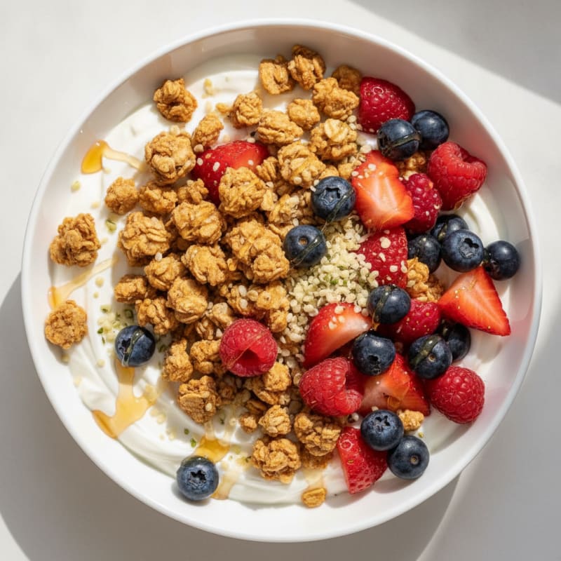 Creamy Greek Yogurt Bowl with Protein Granola and Mixed Berries