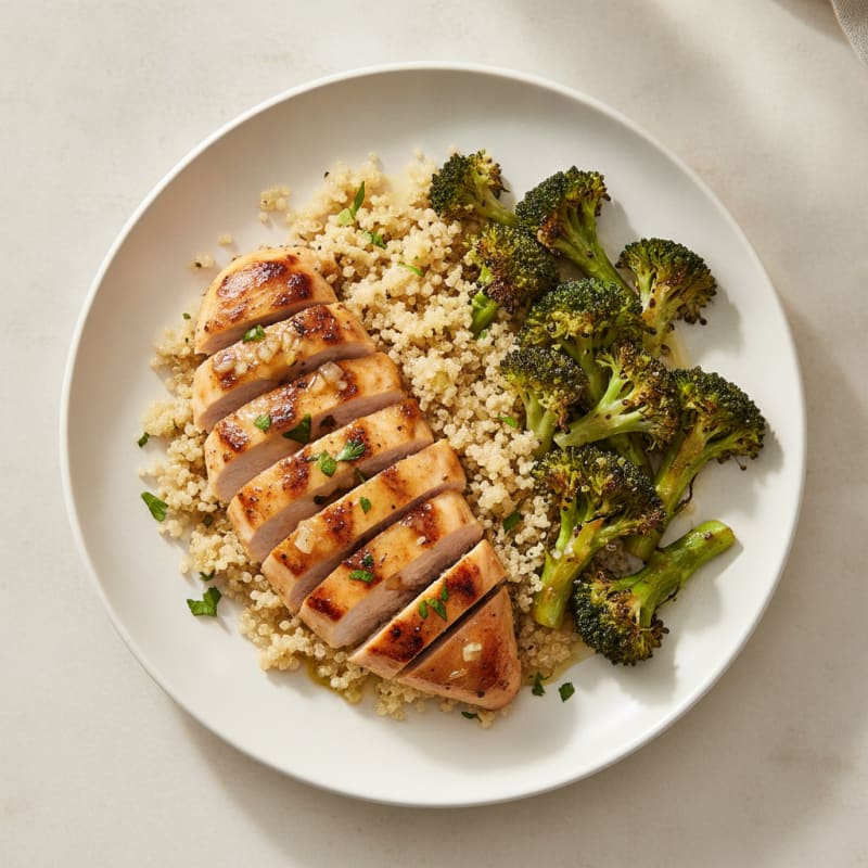 Grilled Chicken Breast with Quinoa and Roasted Broccoli
