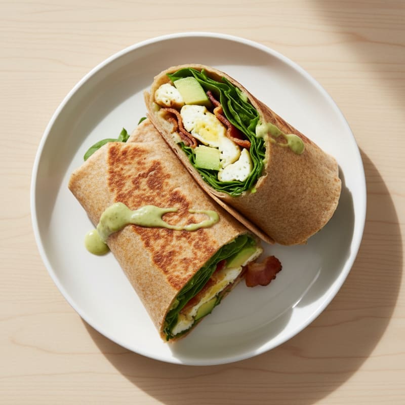 Crispy Turkey Bacon and Egg White Breakfast Wrap with Spinach