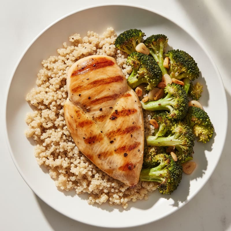Grilled Chicken Breast with Quinoa and Roasted Broccoli