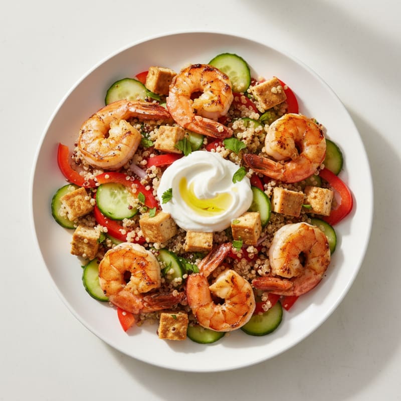 Grilled Shrimp and Quinoa Salad with Crunchy Vegetables