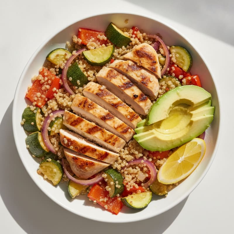 Grilled Chicken and Quinoa Power Bowl with Roasted Vegetables
