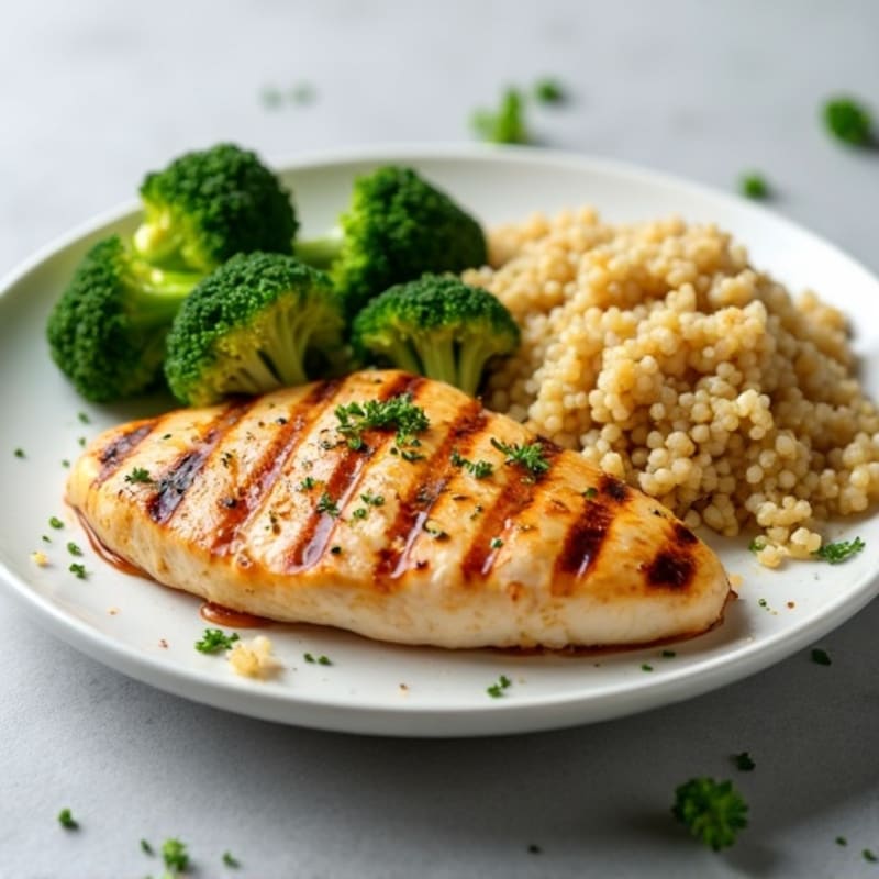 Grilled Chicken Breast with Steamed Broccoli and Quinoa