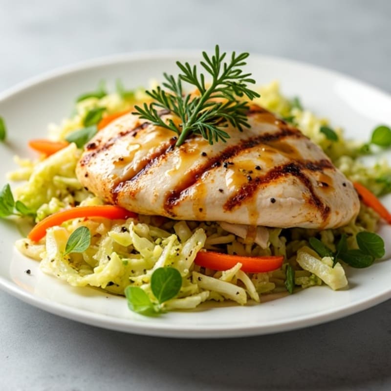 Grilled Chicken Breast Salad with Crunchy Cabbage and Lemon Vinaigrette