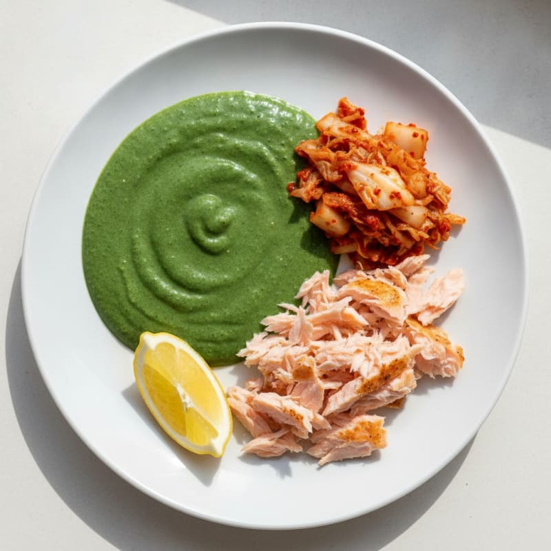 Purition Protein Smoothie with Spinach and Flaked Salmon
