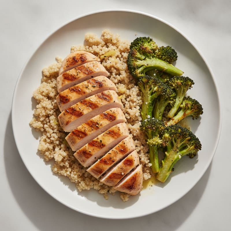 Grilled Chicken Breast with Quinoa and Roasted Broccoli