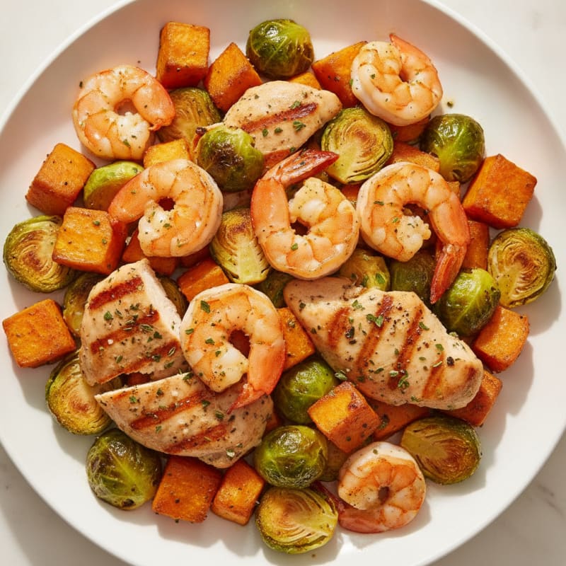 Roasted Sweet Potato and Brussels Sprout Medley
