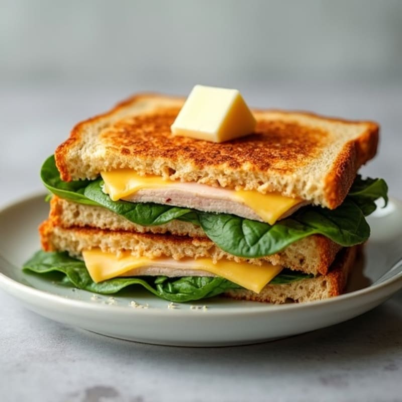 Crispy Triple-Layer Grilled Cheese with Lean Turkey and Fresh Spinach