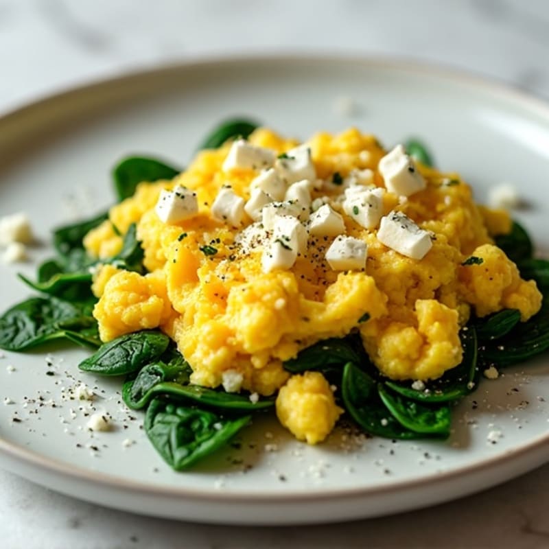 Fluffy Egg Scramble with Fresh Spinach and Feta