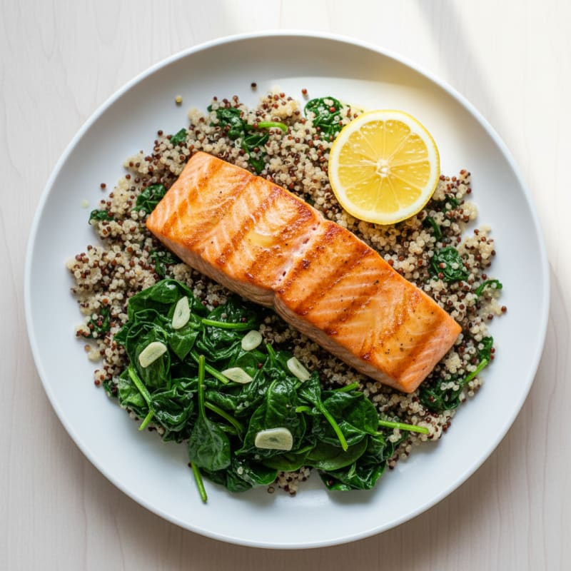 Seared Salmon Fillet with Quinoa and Sautéed Spinach