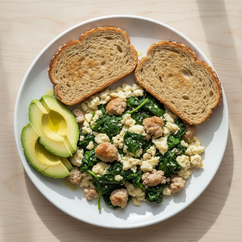 Egg White and Turkey Sausage Scramble with Spinach