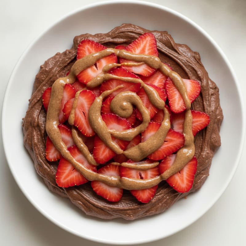 Silky Chocolate Protein Pudding with Sliced Strawberries
