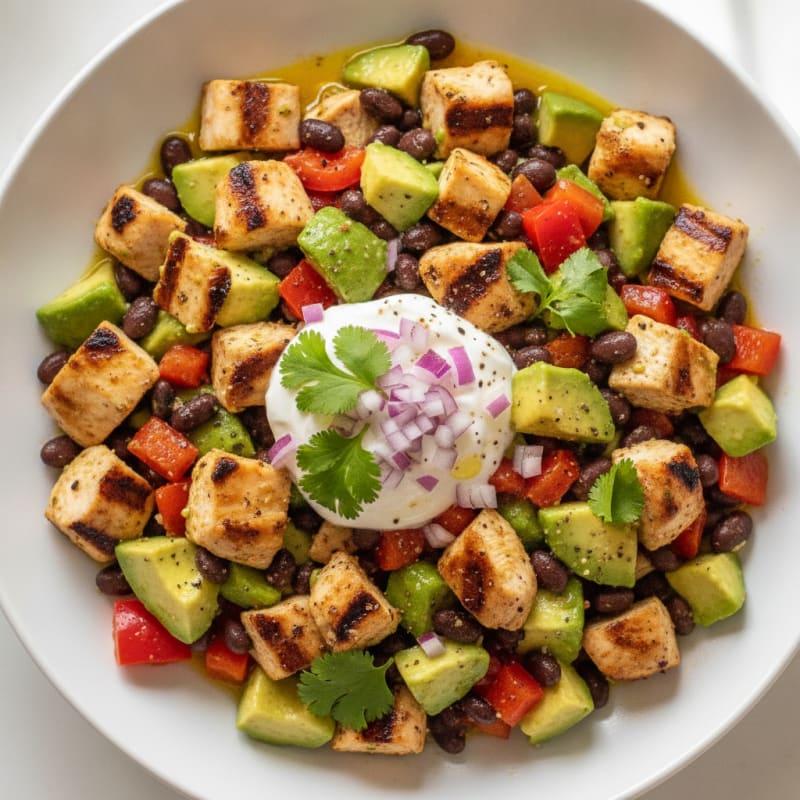 Avocado and Black Bean Salad with Grilled Chicken