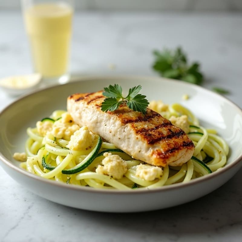 Creamy Cauliflower Alfredo Chicken with Zucchini Noodles
