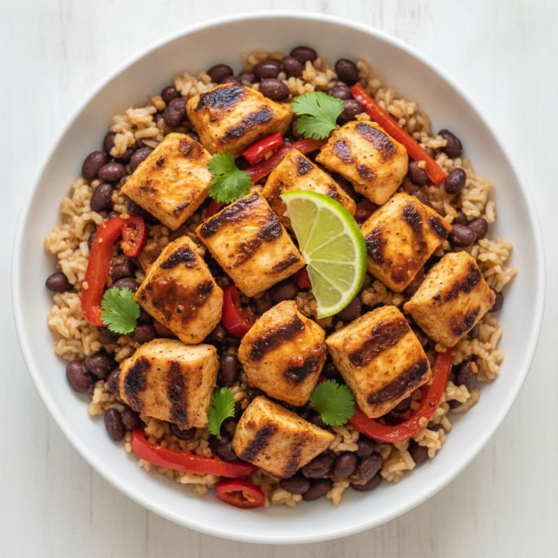 Grilled Chipotle Chicken Bowl with Brown Rice and Black Beans