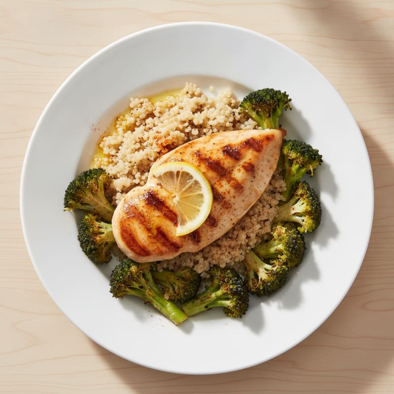Grilled Chicken Breast with Quinoa and Roasted Broccoli
