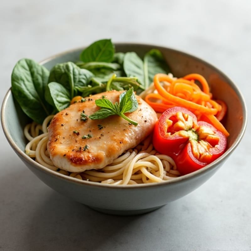 Silky Chicken and Fresh Vegetable Noodle Bowl