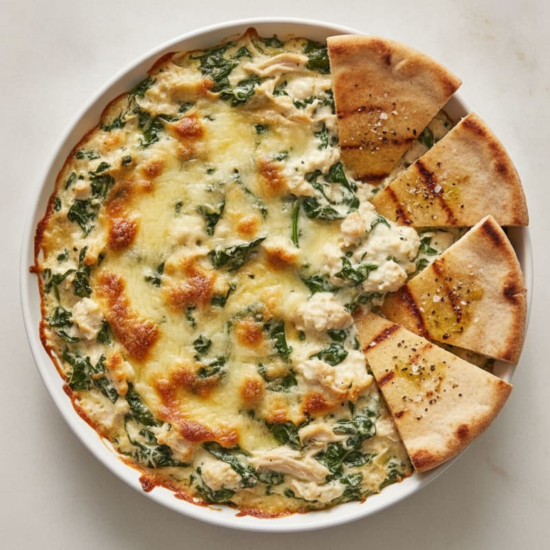 Baked Spinach Artichoke Dip with Toasted Pita