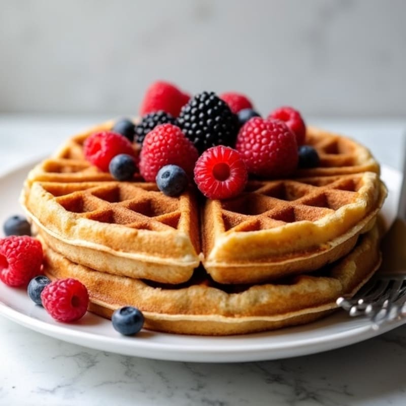 Crispy Protein Oatmeal Waffles with Fresh Berries